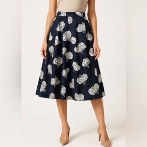 Meaneor Navy & White Floral A-Line Midi Skirt – Size M (NWT)